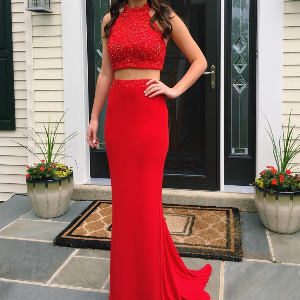 Castle Couture Red Two Piece Prom Dress